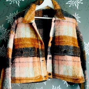 Zara cropped wool plaid jacket